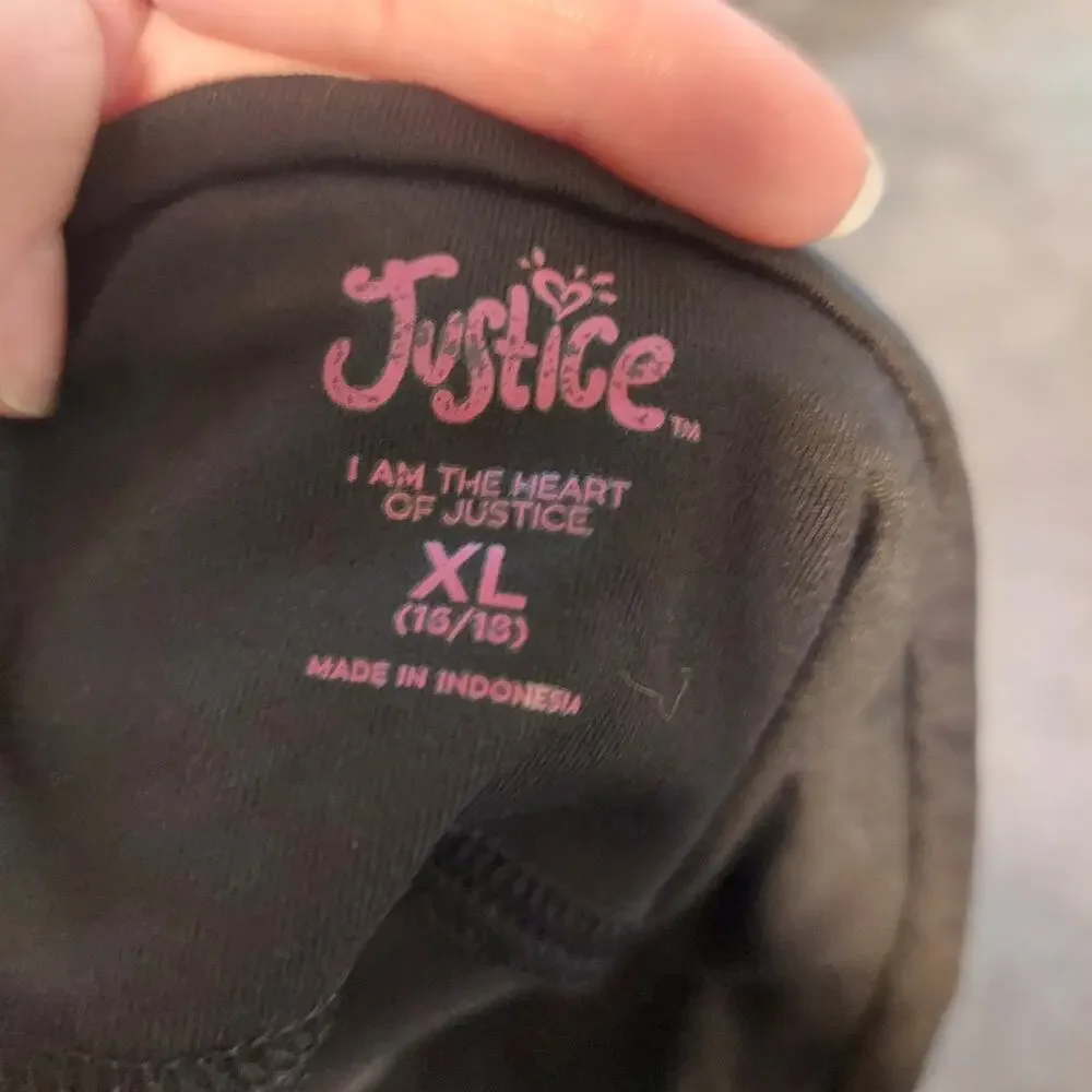 Justice black stretchy leggings Medium XL (16/18) Spell out